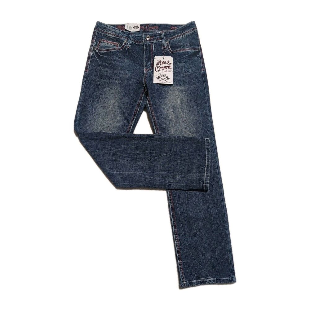 Axe & Crown Men's 32x30 Embroidered MACHINA Jeans Classic Straight Stretch Denim